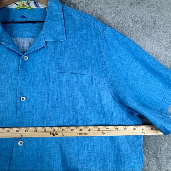 Tommy Bahama Sea Glass Camp Shirt 100% Linen Mens XXL Blue Short Sleeve - Picture 11 of 12